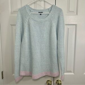 Talbots Linen & Cotton Pastel Blue & Pink Crew Neck Sweater Size XL